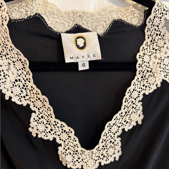 Mayle Vintage Black 100% Silk Dress with White Lace, Size 6, EUC! - Picture 3 of 9